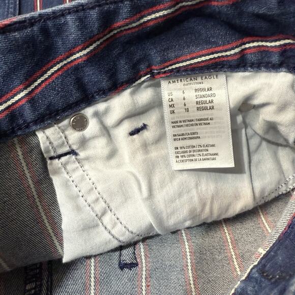 American Eagle Skirt Women 6 High Rise Mini Denim Jean Striped Cut Off Stretch - Picture 3 of 4